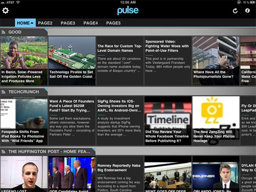17 Pulse надає можливість горизонтальної прокрутки списку статей на головному екрані.