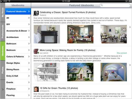 21 Houzz використовує додаткову навігацію у випадку, коли екран розподіляється на дві частини.